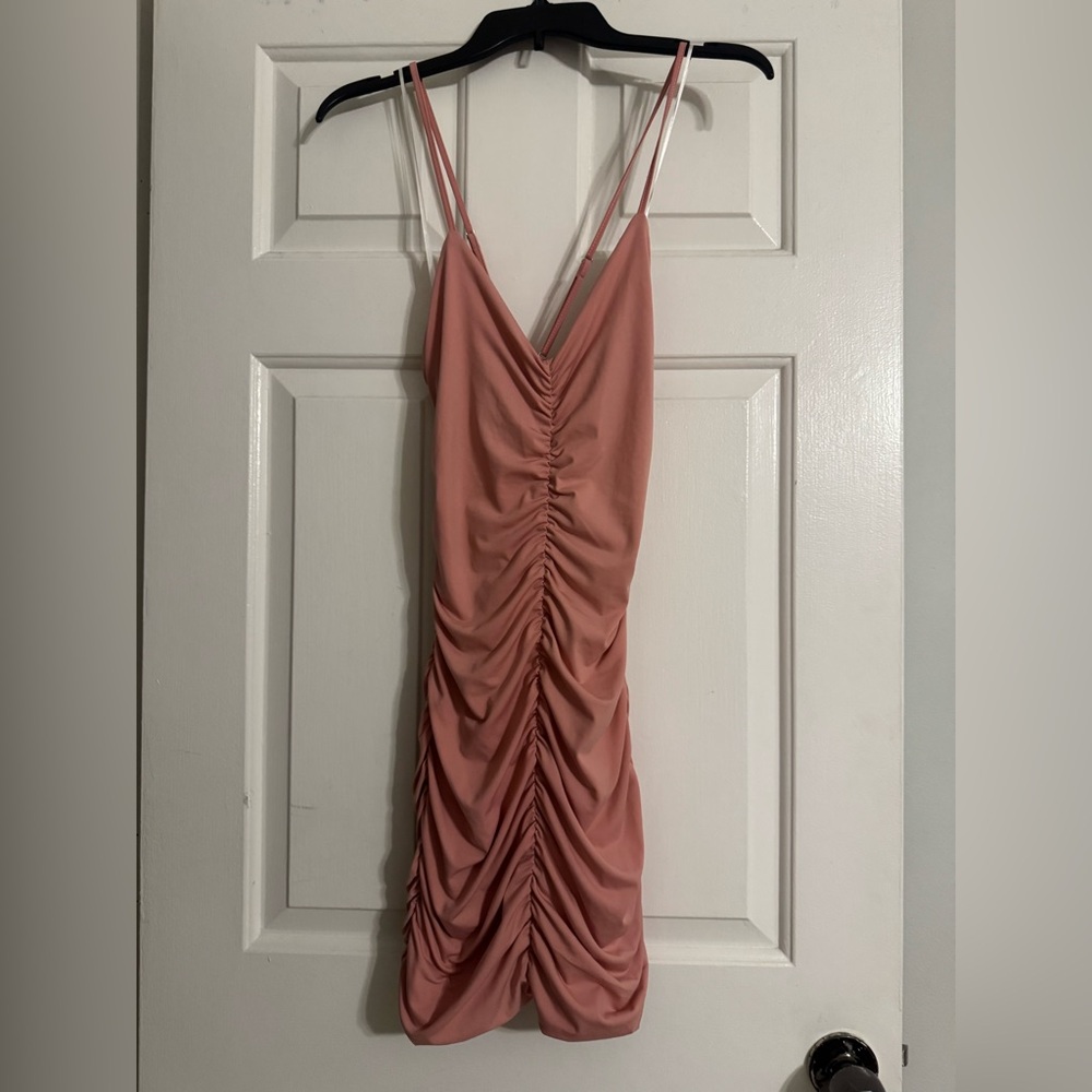 Love Tree Blush Ruched Mini Dress